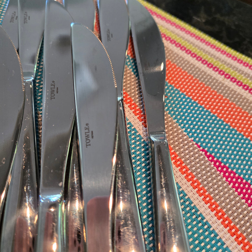 Vintage 24-Piece Towle Rainbow Striped Flatware & 6 Matching Placemats