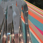Vintage 24-Piece Towle Rainbow Striped Flatware & 6 Matching Placemats