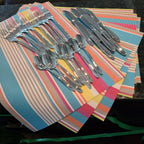 Vintage 24-Piece Towle Rainbow Striped Flatware & 6 Matching Placemats