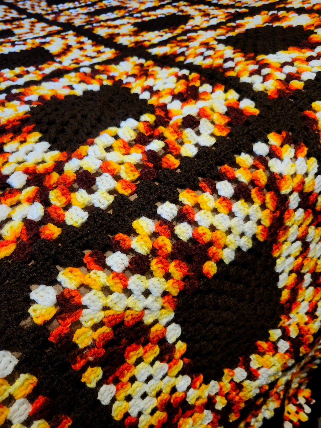 Mid-century modern hand knitted king size acrylic afghan blanket