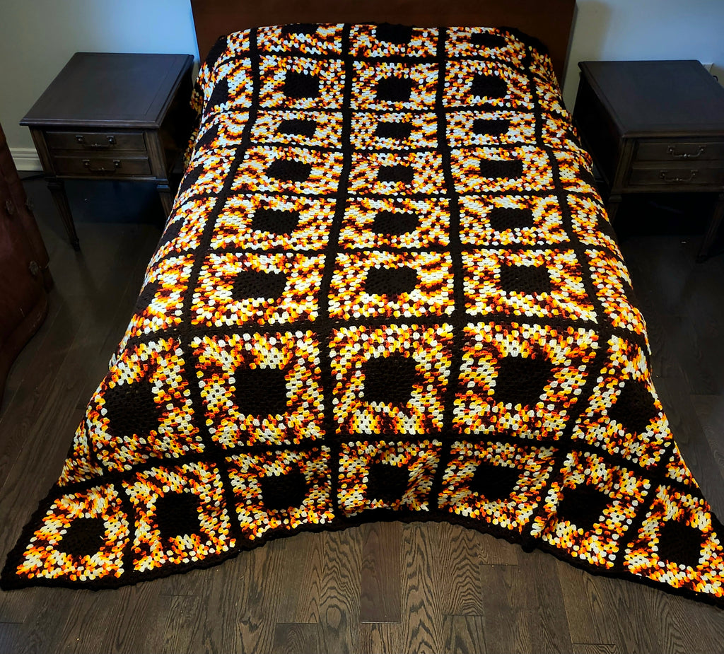 Mid-century modern hand knitted king size acrylic afghan blanket