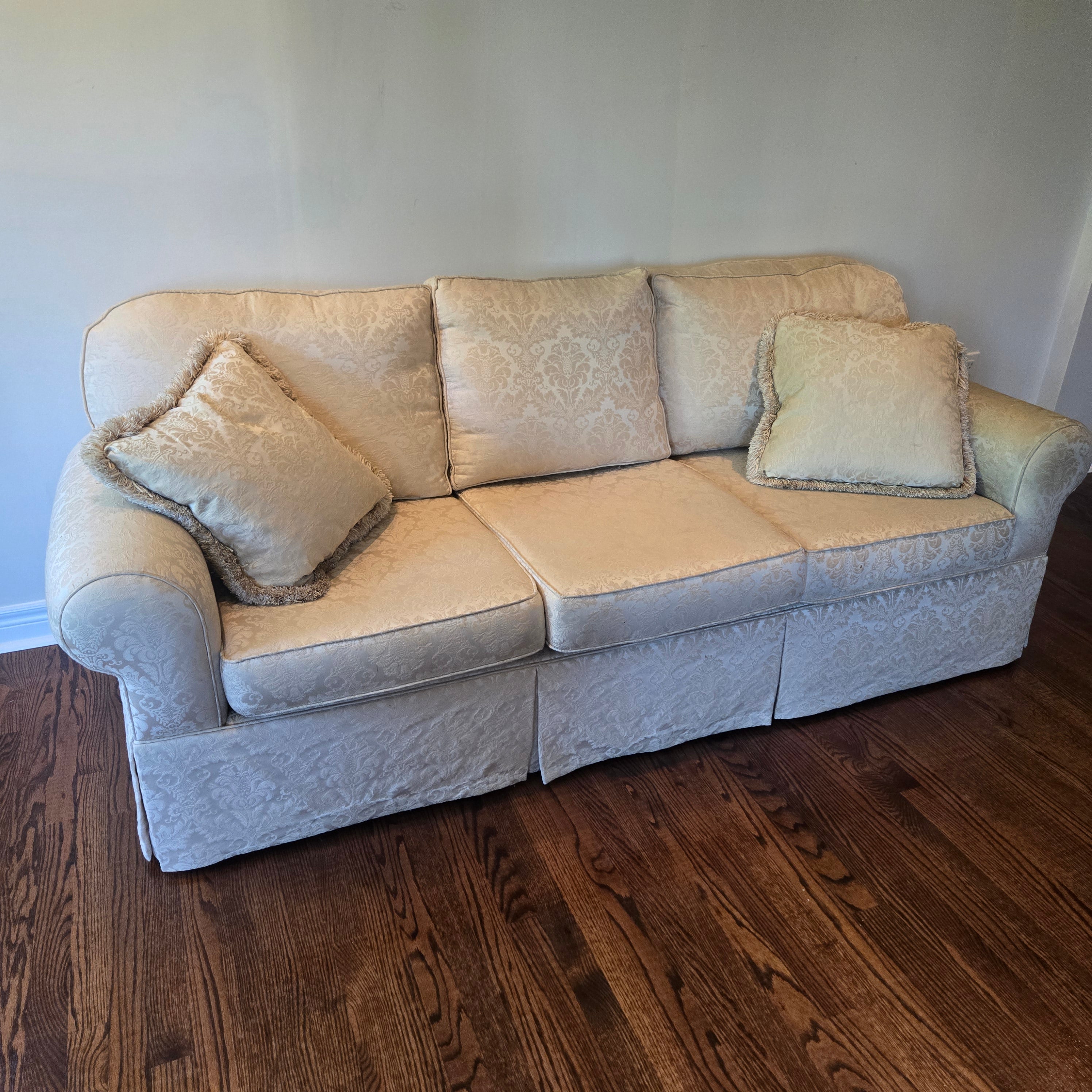 Vintage Jacquard Floral 3-Seat Sofa - Cream / Beige