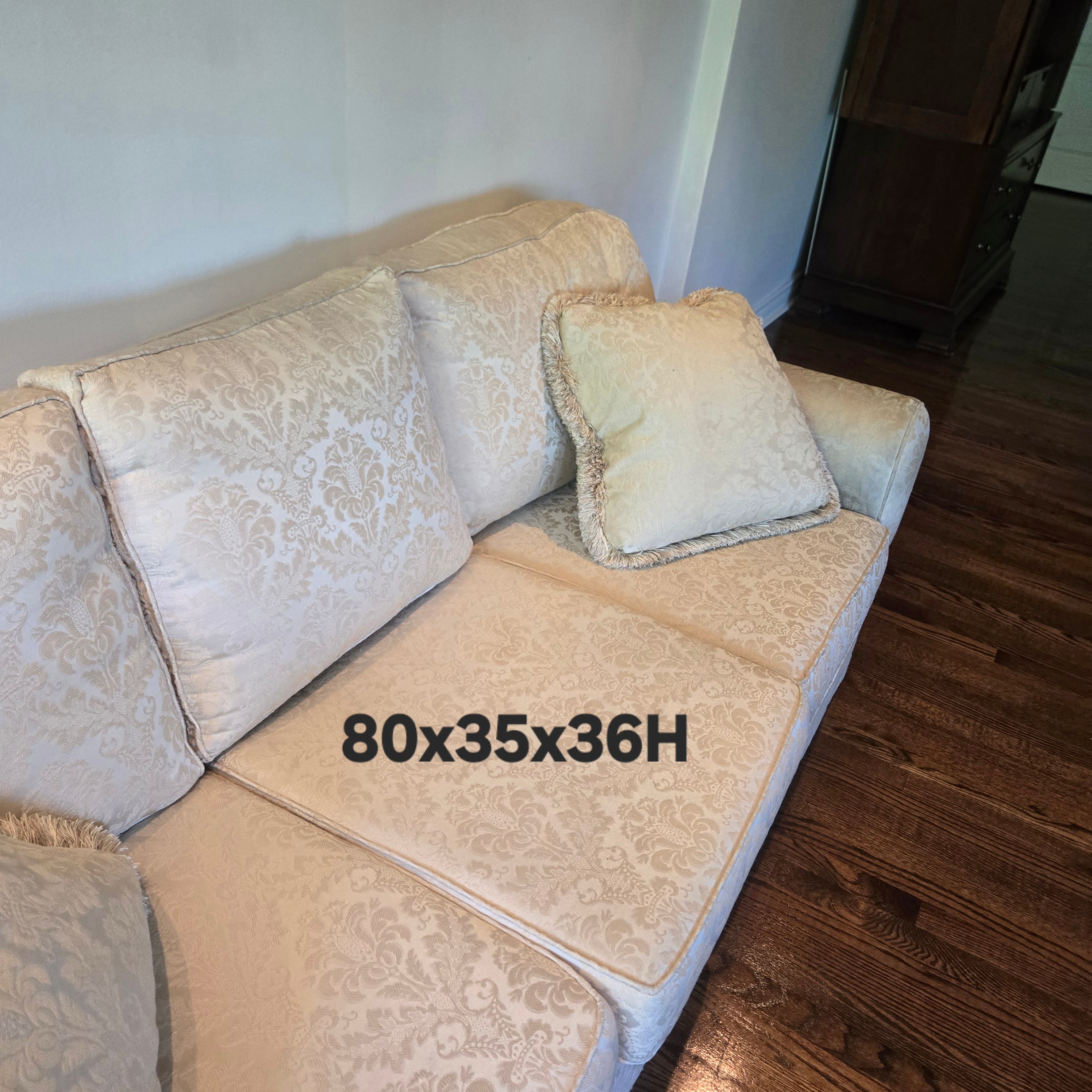 Vintage Jacquard Floral 3-Seat Sofa - Cream / Beige