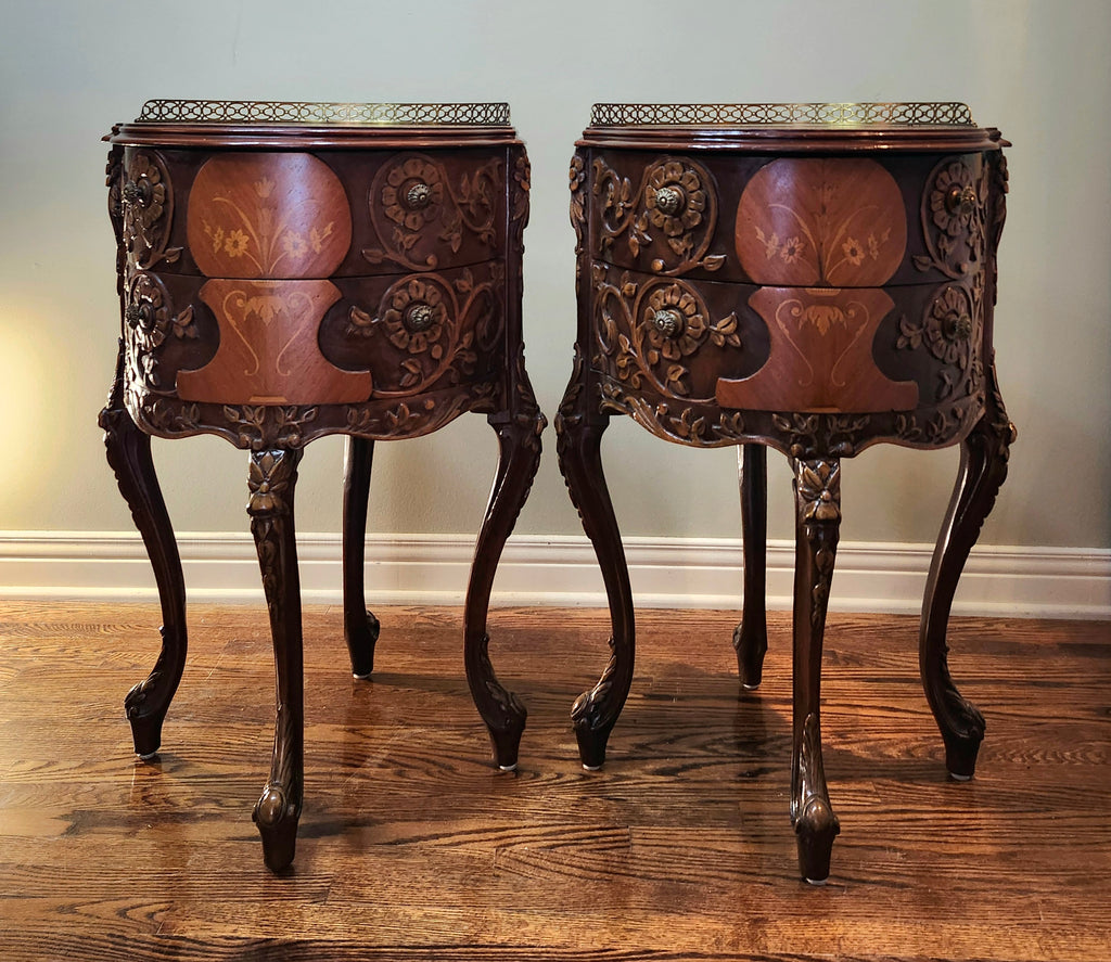 Antique Louis XIV French Provincial round drum nightstands