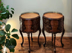 Antique Louis XIV French Provincial round drum nightstands