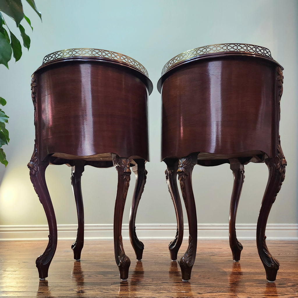 Antique Louis XIV French Provincial round drum nightstands