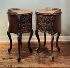 Antique Louis XIV French Provincial round drum nightstands
