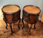 Antique Louis XIV French Provincial round drum nightstands