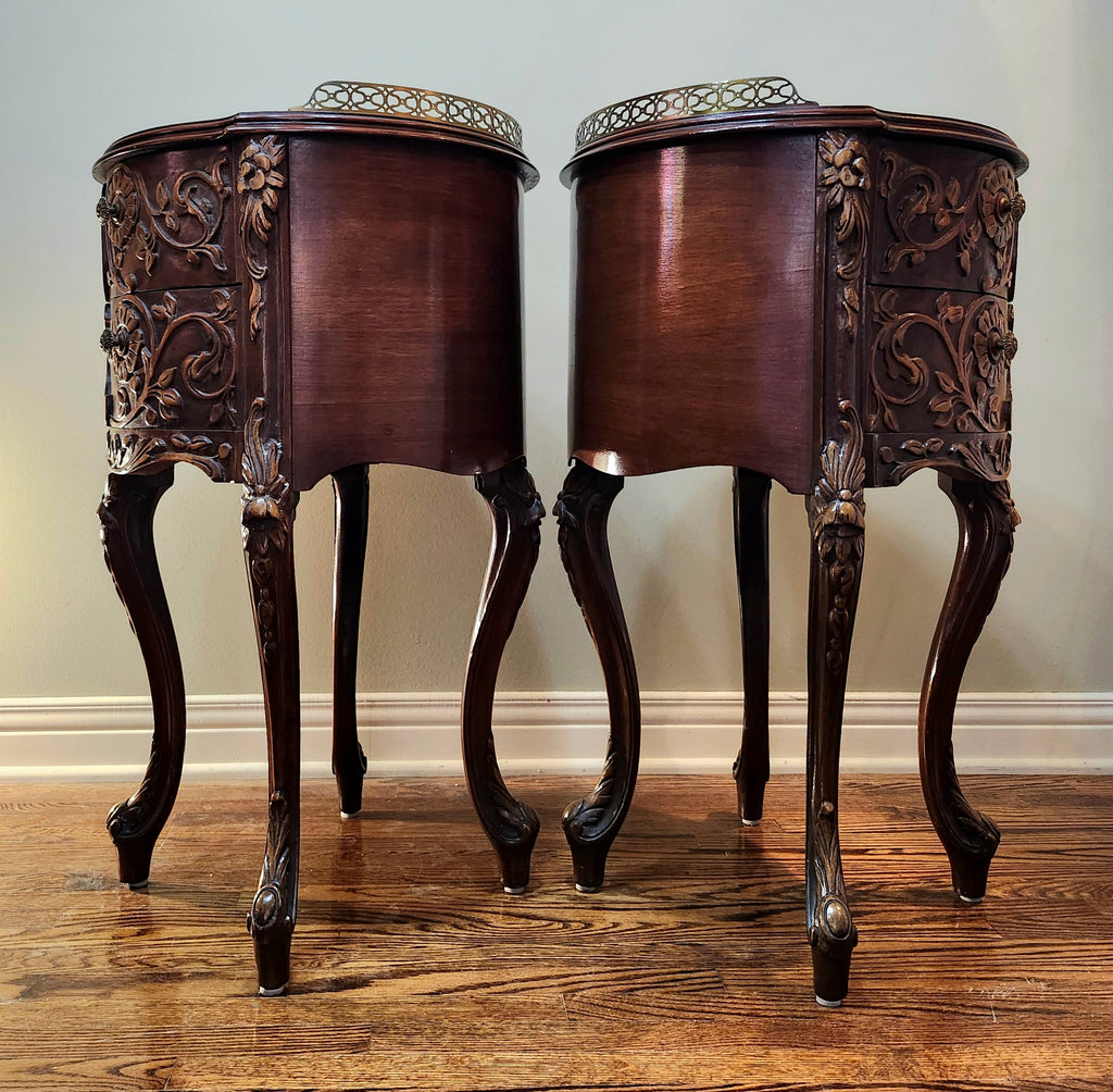 Antique Louis XIV French Provincial round drum nightstands