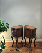 Antique Louis XIV French Provincial round drum nightstands