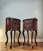 Antique Louis XIV French Provincial round drum nightstands
