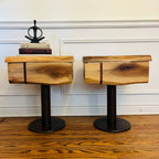 One-of-a-Kind Custom Solid Walnut Bedside Tables with Solid Steel Pedestal Bases