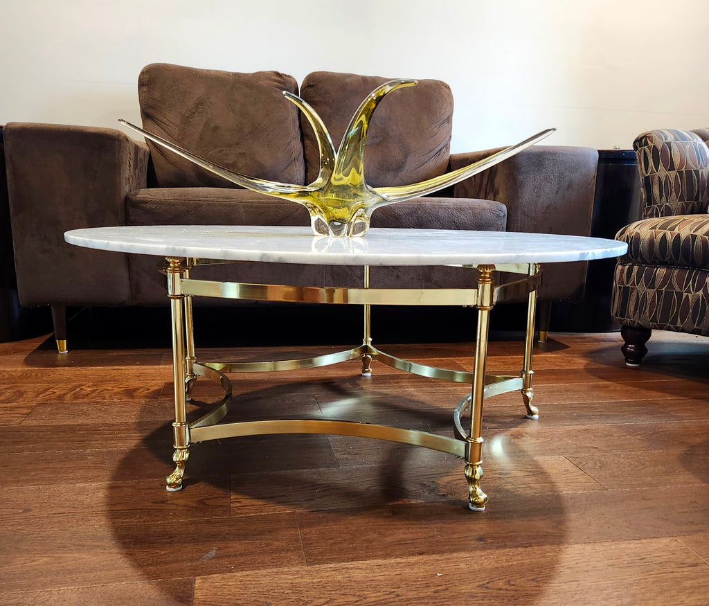Magnificent rare La Barge solid brass & real marble coffee table