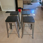Industrial Metal Counter Stools with Wood Seats - Set of 4