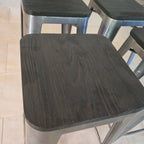 Industrial Metal Counter Stools with Wood Seats - Set of 4