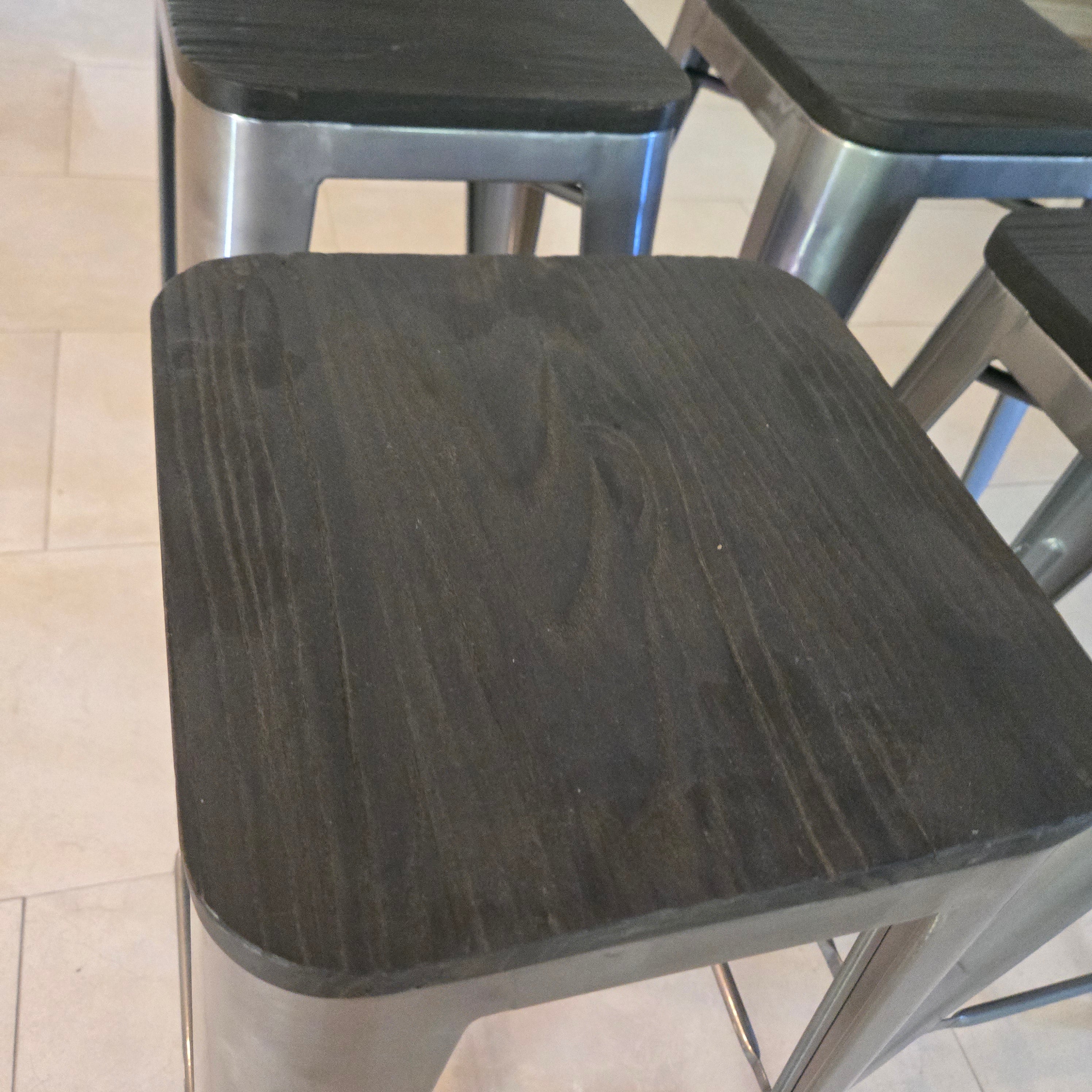 Industrial Metal Counter Stools with Wood Seats - Set of 4