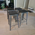 Industrial Metal Counter Stools with Wood Seats - Set of 4