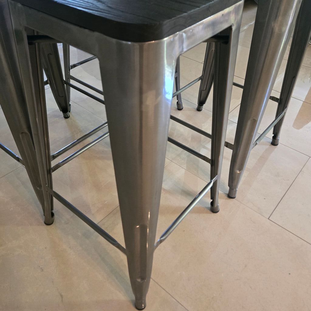 Industrial Metal Counter Stools with Wood Seats - Set of 4