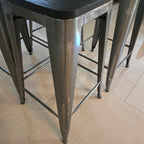 Industrial Metal Counter Stools with Wood Seats - Set of 4