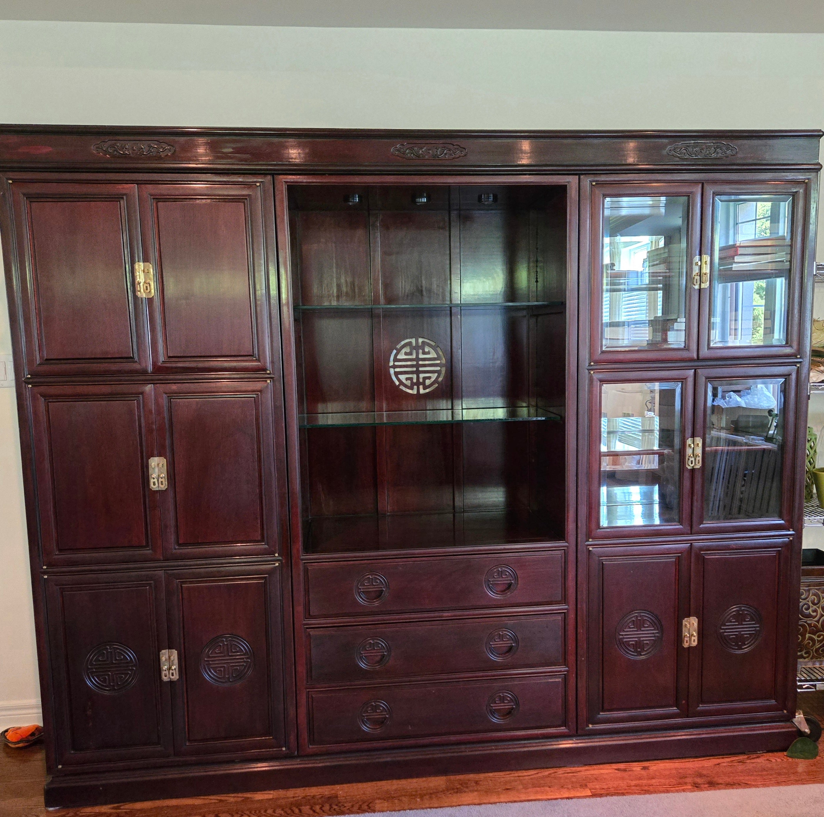Custom Made Solid Rosewood Chinese Style Display Cabinet / Large Wall Unit