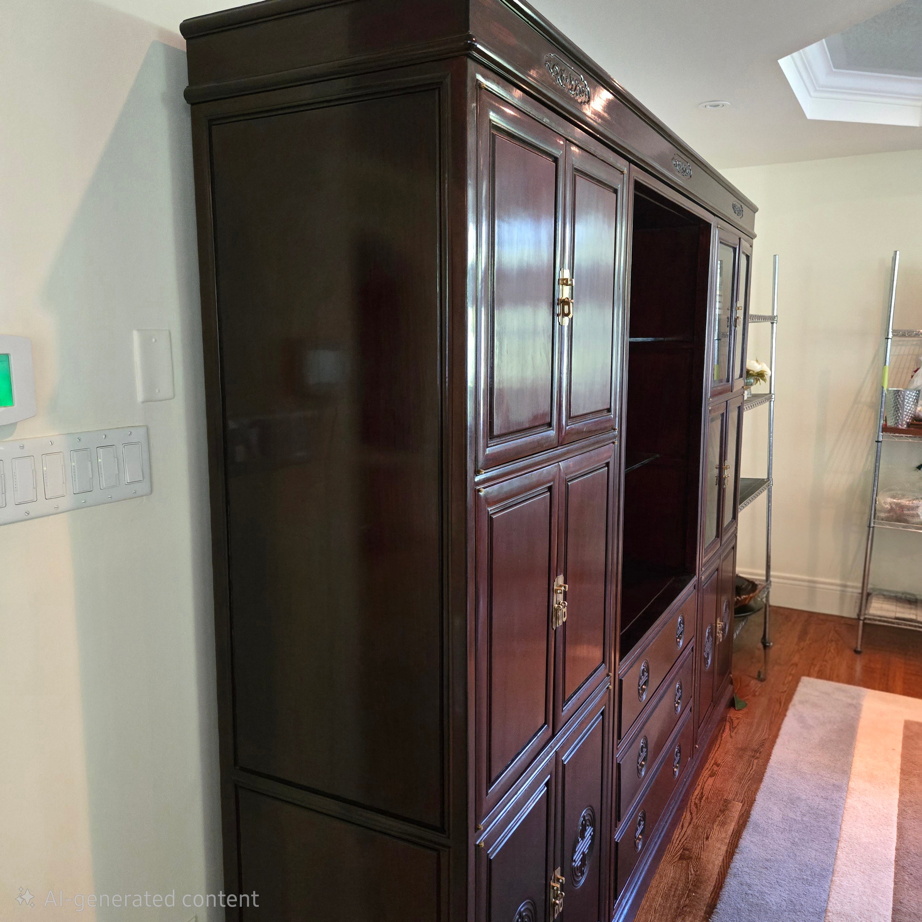 Custom Made Solid Rosewood Chinese Style Display Cabinet / Large Wall Unit