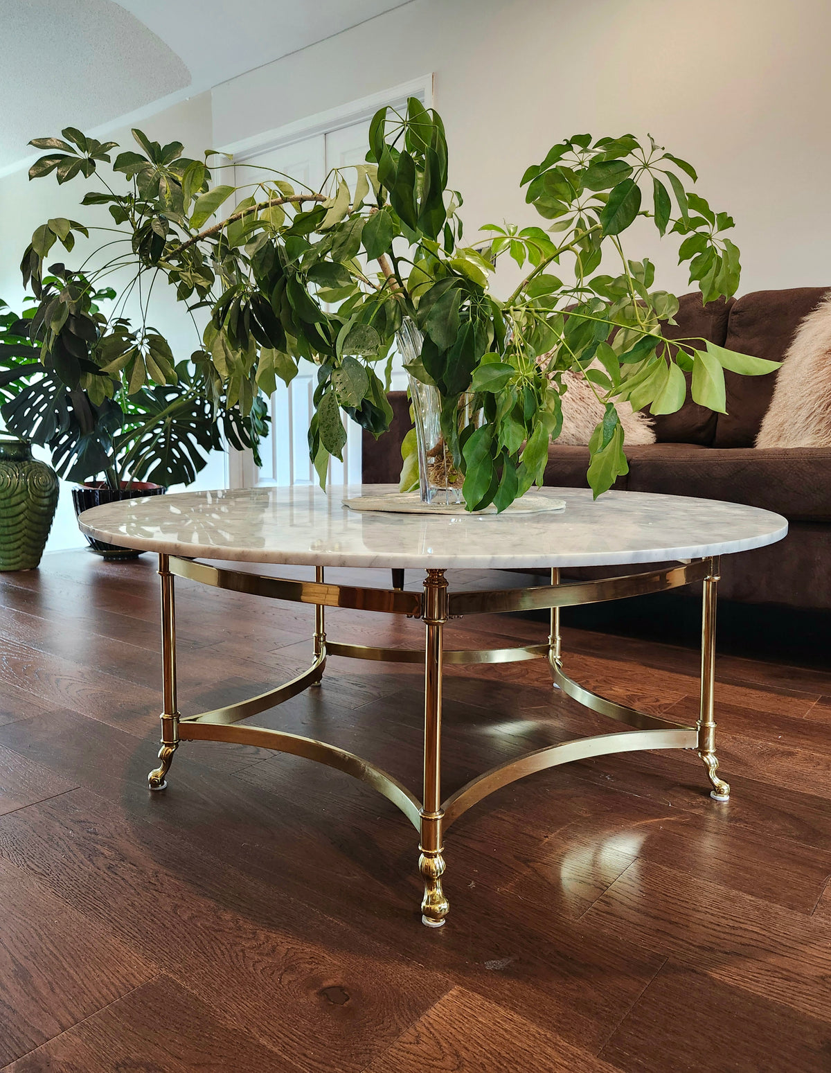 Magnificent rare La Barge solid brass & real marble coffee table