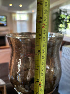 Vintage Style Glass Hurricane Candle Holders with Wrought Iron Bases